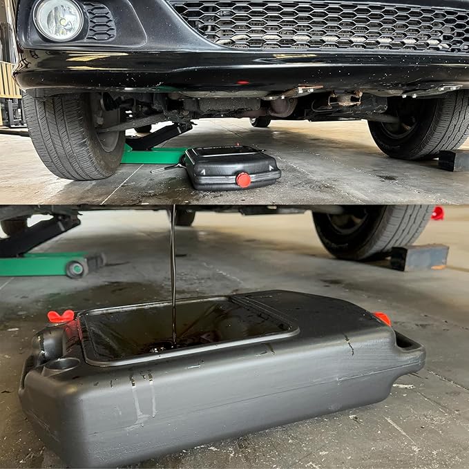 HKTE 2.4Gallon（10L） Oil Drain Pan, HDPE, Low Profile, Durable polyethylene,for All Vehicle Types - Cars, Trucks, SUVs
