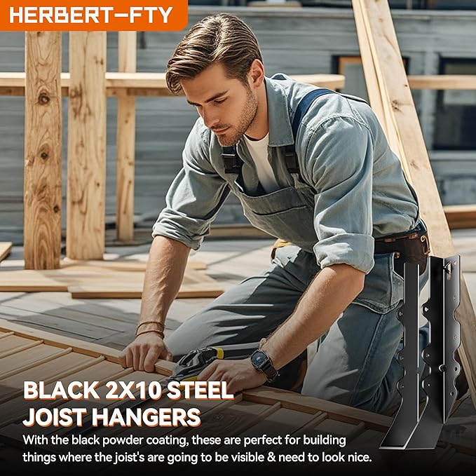 20 Pcs Black Joist Hangers 2X10, Rafter Brackets , Hurricane Straps for 2x10 Face Mount Joist Hangers 2X10 for Shed/Barn/Coop/Porch/Truss, Structurally Sound and Aesthetically Pleasing