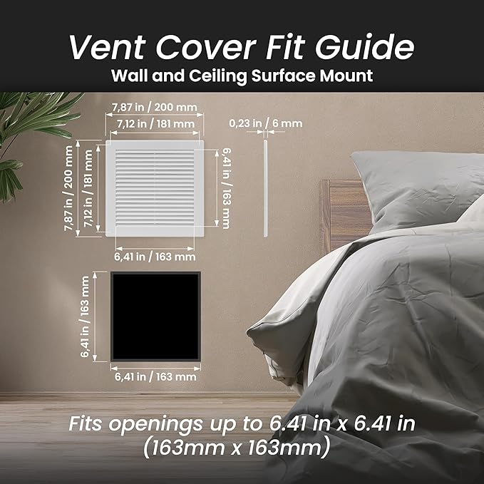 Repa Market 8 x 8 Inch (Outer) White Square Air Vent Cover - Plastic Fresh Air Intake Vent - AC Cover with Nylon Mesh Screen, Wall, Ceiling HVAC Return Air Register, Modern Soffit Vents