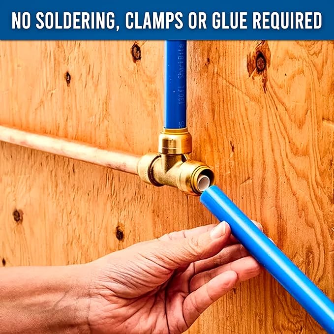 3/4 Inch Push Fit Plumbing Tee - Push-to-Connect Plumbing Fittings - Straight/Elbow/Tee Plumbing Fitting with 3/4" Disconnect Clip - Push fit Fittings for Copper Copper, PEX, CPVC Pipe - Pack of 5
