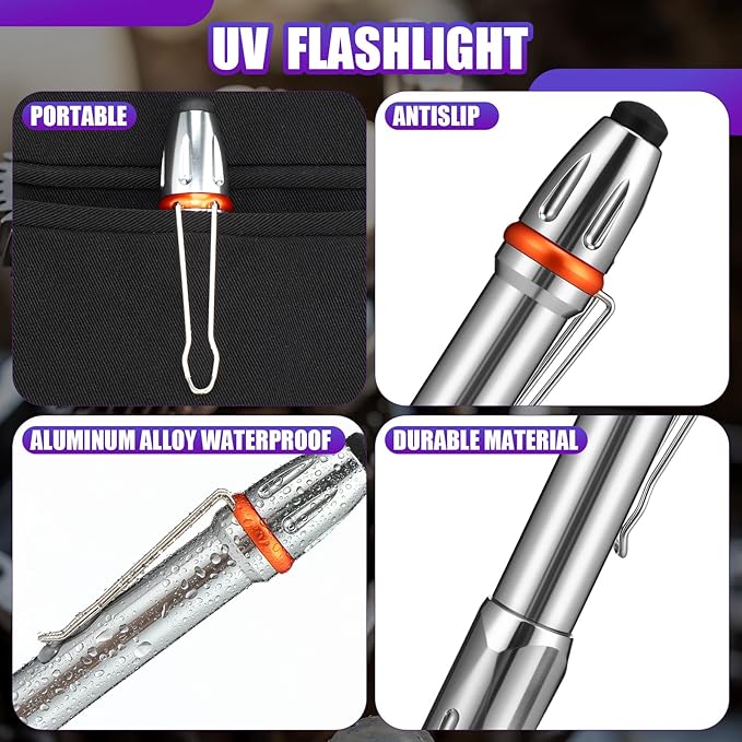 Air Conditioner Leak Detector Tool AC Leak Automotive Kit UV Light Oil Dye Detection with Protective Glasses for Dog/Cat Urine, Dry Stains, Bed Bug, Resin Curing(Pen)