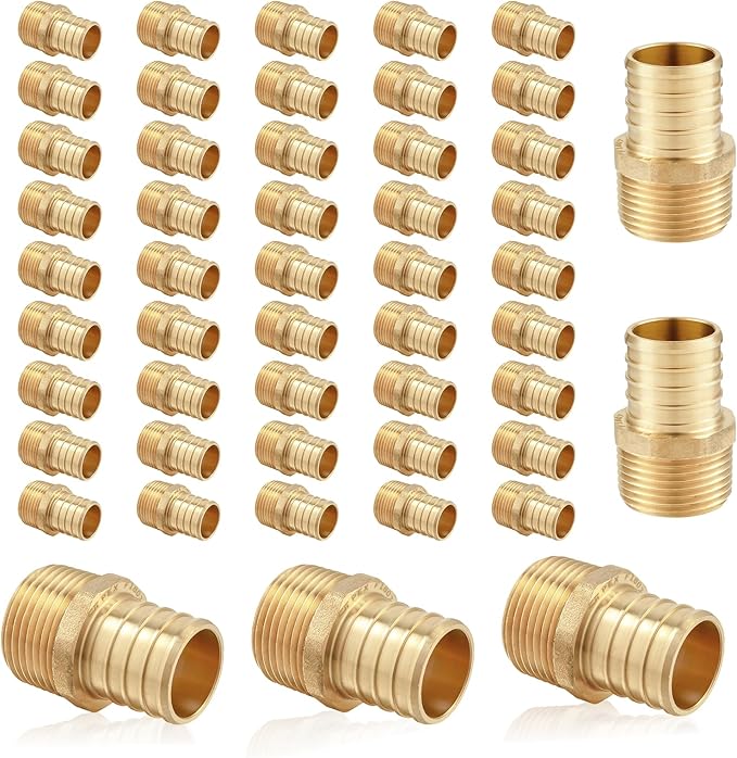 (50-Pack) PEX Fittings, Pex 3/4"x1/2" Male Threaded NPT Adapter, Brass Crimp Fittings, for PEX Tubing Pipe Plumbing, ASTM F1807(PEX1807027-50Pack)