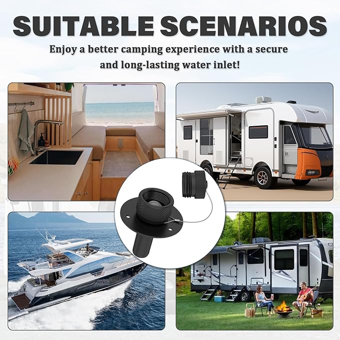 All Metal RV City Water Inlet with Check Valve RV Water Inlet -rv Water Fill Inlet Leak Proof & Universal Fit for RV Camper Motorhome Trailer Marine -Black