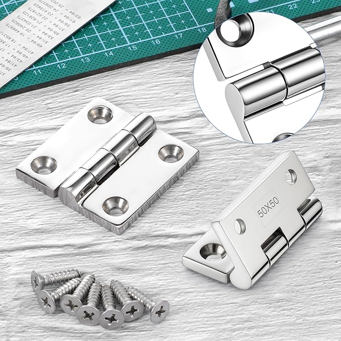 316 Stainless Steel Hinges Marine Grade, 2 inch x 2 inches (50mm X 50 mm), 4 PCS Heavy Duty Boat Hatch Hinge, Cabinet Butt Hinges Marine with Screws, for Boats, RVs
