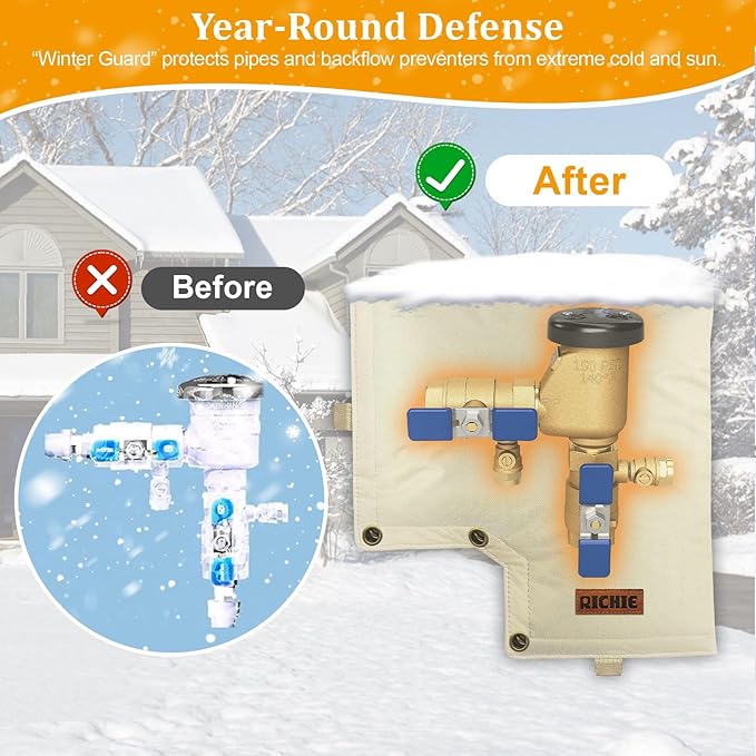 Backflow Preventer Insulated Cover (5°F) for Winter Freeze Protection, 13" Wx12 H Thickened Pressure Vacuum Breaker & Well Pump Cover, Outdoor Waterproof Insulation Pouch for Sprinkler Valve, Beige
