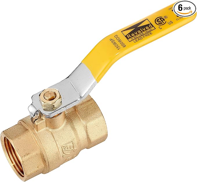 Full Port 1 in. Brass Ball Valve – Lead-Free Brass Valve, Female Threaded NPT Connector – Max Pressure, 150 PSI WSP / 600 PSI WOG - 1 inch, 6 Pack