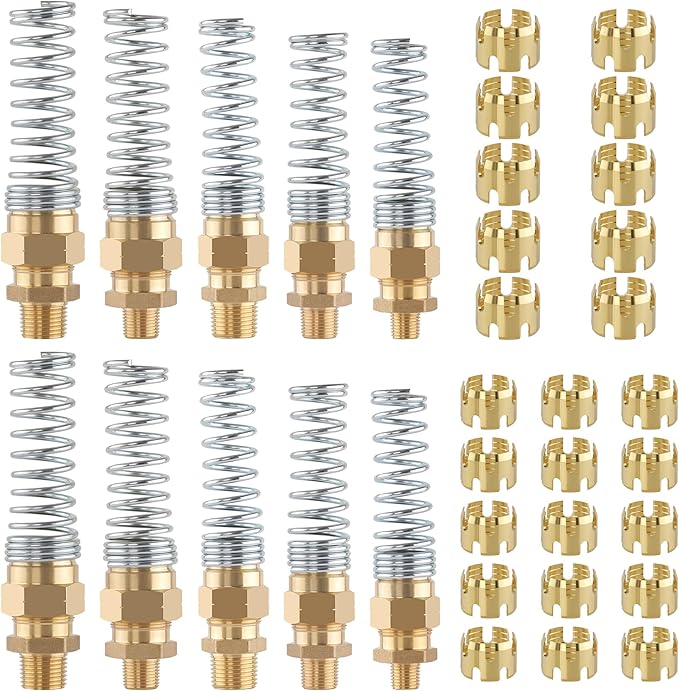 35PCS Brass DOT Air Brake Hose End Fitting Kit,5 Types Male Connector with Spring Guard, Air Brake Fitting & Sleeve Tube Assortment Kit for industrial use or trucks trailers