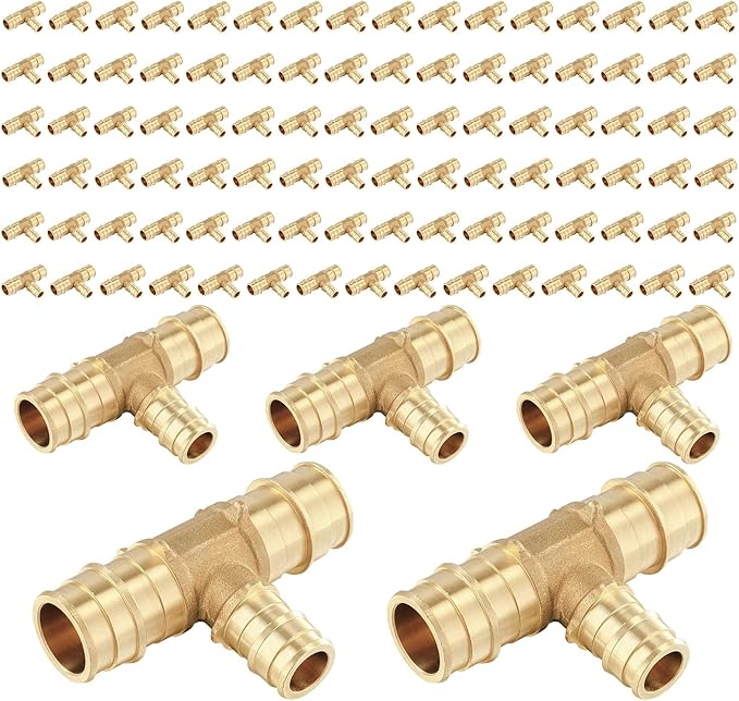(100-Pack) Seelink PEX-A Fitting, 3/4" x 3/4" x 1/2" Expansion Tee, Brass Fittingg Tee, ASTM F1960(PEX1960120-100Pack)