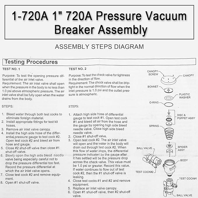 1" 720a Pressure Vacuum Breaker Assembly Heavy-Duty Brass Backflow Preventer Valve Replacement Max 400 Psi Anti-Siphon Protection For Irrigation Lawn Sprinkler Systems