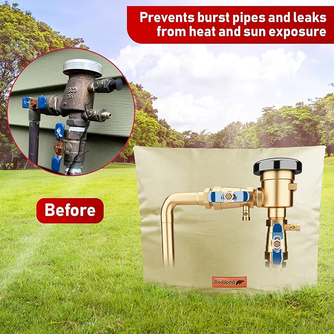Redford Supply Co. Cold Snap (5°F) Backflow Preventer Insulation Cover, 36"W x 24"H, Pipe Insulation, Water Sprinkler Covers for Outside, Sprinkler Backflow Cover for Winter, Well Pump Bag (Beige)