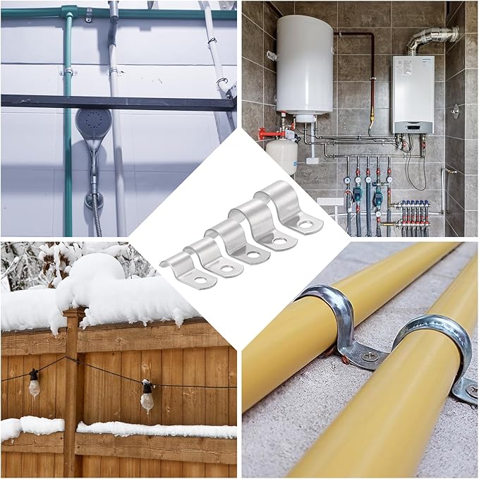 uxcell 6Pcs 76mm(3") One Hole Rigid Pipe Strap, 304 Stainless Steel Conduit Clamp Thicken U Bracket Heavy Duty Pipe Clamp with Self-Tapping Screws for Fixing Tube Cable, Silver