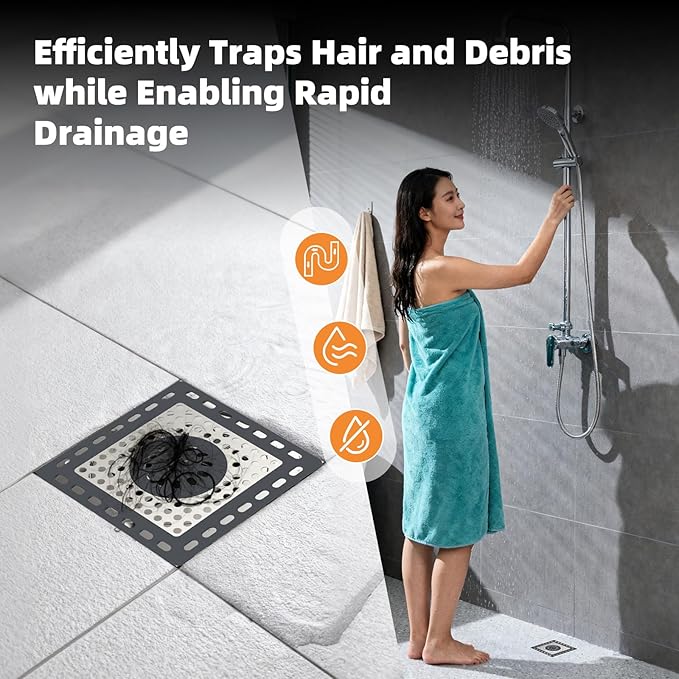 Hibbent 2 Pack Shower Drain Hair Catcher, Shower Drain Cover for Bathroom Floor 4" Drain, Anti-Clogging Bathtub Drain Strainer, Stainless Steel Kitchen Sink Drain Strainer with Handle, Dark Grey