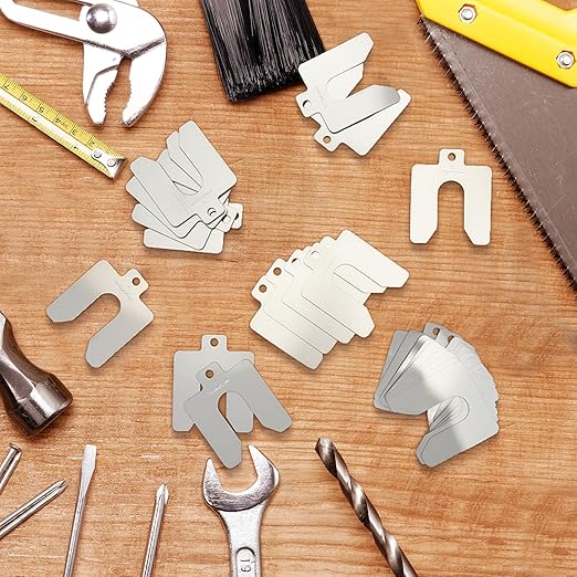 Shimeyao 130 Pcs Size C 4" X 4" Stainless Steel Slotted Shims Kit Metal Shims Stock for Leveling Assortment with Storage Box for Machinist Motor Door Shop Kit Replacement Pack