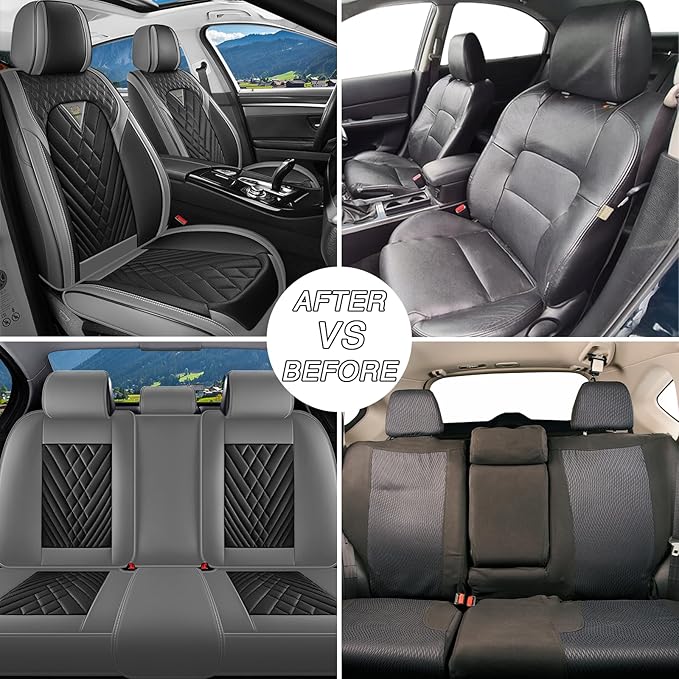 Car Seat Covers for Jaguar E-PACE 2018-2024,Breathable Nappa Leather Car Seat Protector,Front Seat Covers Automotive Seat Cushion with Airbag Compatible(Front Seats,Gray-Black)