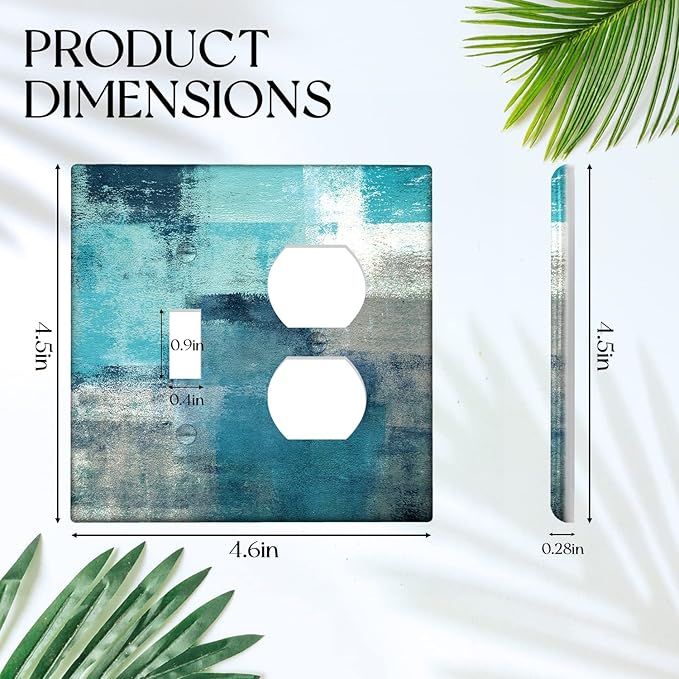 Turquoise Grey Light Switch Cover 2 Gang Outlet/Toggle Decorative Wall Switch Plates Abstract Art Wallplates Outlets Cover for Kitchen Bedroom Decor