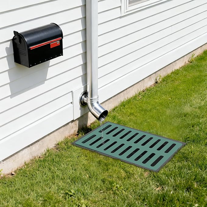 Drainage Catch Basin Kit - 22-Gal Catch Basin with Grate and Debris Basket, Composite Resin Yard Drain for Lawn, Downspout, and Driveway, Easy-Install Drain Box, 25.5 X 17.7 X 23.6in (Black Green)