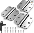 KOLET Self Closing Door Hinges, 3.5 x 3.5 Inches Door Hinges with Auto Close, 5/8" Radius Corners Spring Hinges, Heavy Duty Stainless Steel, No Pin Installation, Brushed Nickel, 3 Pack