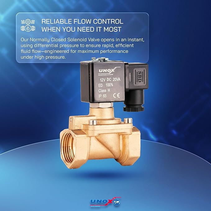 UNOX 1 inch NPT Solenoid Valve 12V DC, Brass Control Valve Normally Closed - 7-232 PSI Multi-Purpose Reliable Control Valve for Water, Air, and Gas - Solenoid Valves