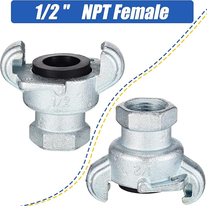 Therwen 4 Sets 1/2 inch Chicago Air Fittings NPT Iron Air Hose Fitting 2 Lug Universal Coupling for Female and Male End(Female End)