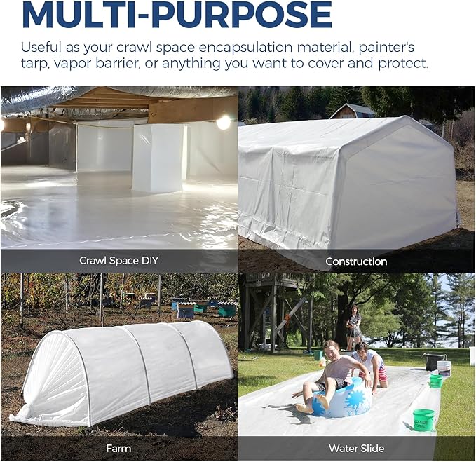 ALORAIR Crawl Space Vapor Barrier 6 mil 12'x100', Drop Cloth Vapor Barrier Covering for Crawlspace Encapsulation Moisture Control, Thick Plastic Sheeting Heavy Duty, Black and White Panda Film