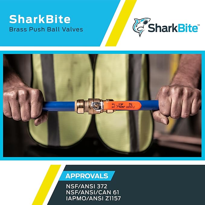 SharkBite 1 x 1 Inch Ball Valve with FNPT Connector, Push to Connect Brass Plumbing Fitting, PEX Pipe, Copper, CPVC, PE-RT, HDPE, 22187-0000LF