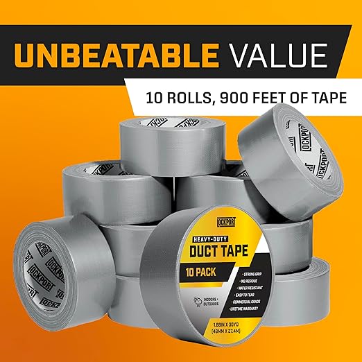 Lockport Duct Tape Heavy Duty Waterproof - 10 Roll Pack Silver Duct Tape Bulk - 30 Yards x 2 Inch - No Residue, Flexible, Strong, All- Weather Resistant and Easy Tear - Grey Heavy Duty