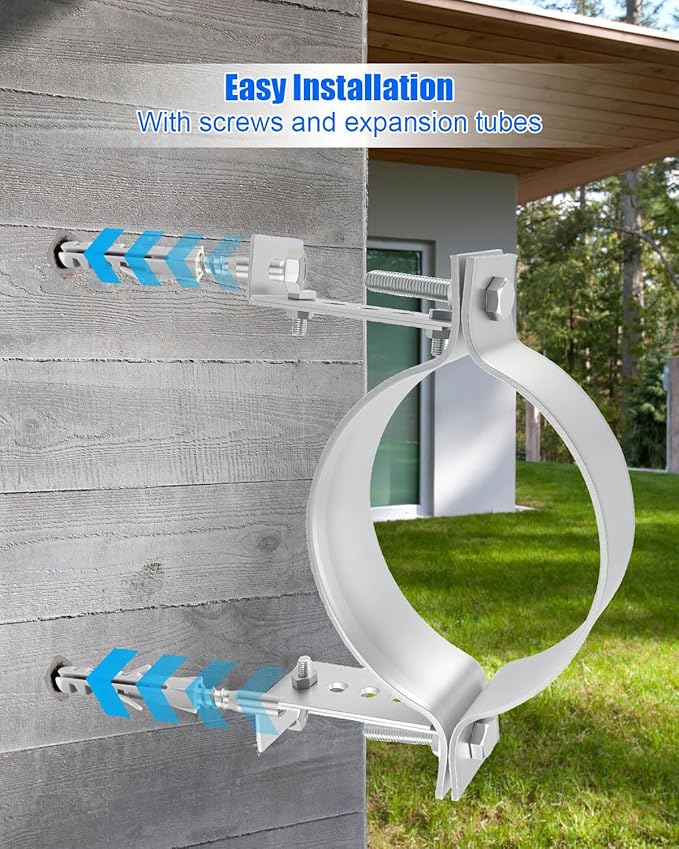 6 Inch Chimney Systems Bracket, Heavy Duty Adjustable Vent Wall Strap, High Strength Steel Vent Pipe Hanger Support Bracket, Adjustable Range of Pipe Clamp is 6.2-6.6 Inches, 2 Piece