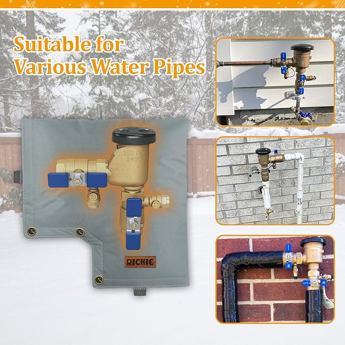 Backflow Preventer Insulated Cover (5°F) for Winter Freeze Protection, 13" W x 12" H Thickened Pressure Vacuum Breaker & Well Pump Cover, Outdoor Waterproof Insulation Pouch for Sprinkler Valve, Grey