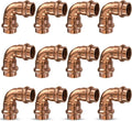 Copper Press Fittings,1/2 inch Copper Coupling 90 degree Elbow Coupling Zero Lead PxP 1/2 inch x 1/2 inch,12PK 90-Degree Elbow with 1/2-Inch for Plumbing,OD 5/8”,Use with Hydraulic Press Fitting Tool