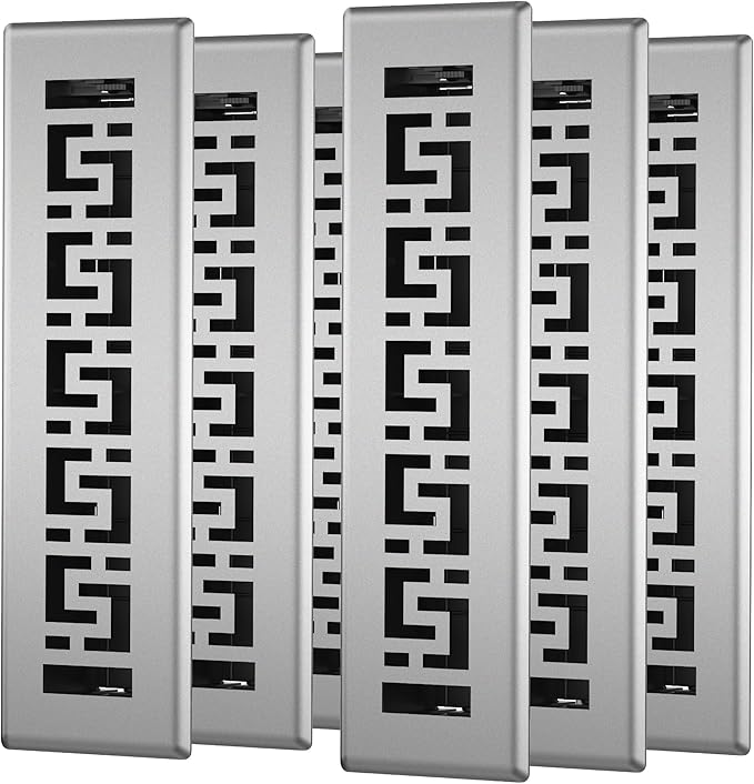 Floor Register 2x12-6 Pack Floor Vent Covers Heavy Duty Walkable Steel Floor Vents Adjustable Decorative Vent Covers for Home Floor Sidewall Office or Ceiling Vent