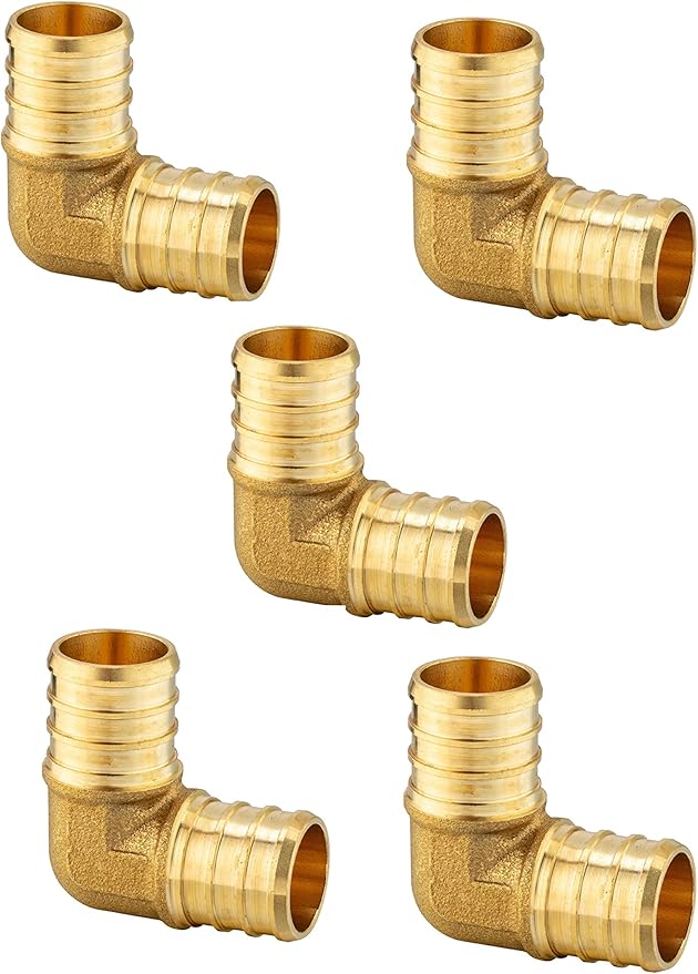 5-Pack EFIELD Barb Crimp Pex Brass Fittings 1-inch X 1-inch Elbow for Pex Tubing, ASTM F1807,(PEX1807062-5PCS)