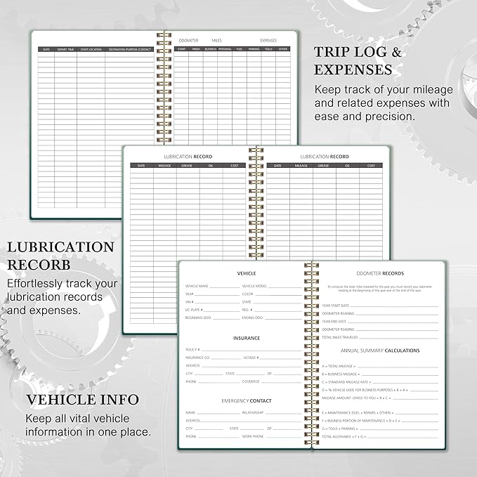 Auto Maintenance and Vehicle Maintenance Log Book, Car Maintenance & Expense Tracker Record Book Logbook, 5.9"x 8.6" - Green