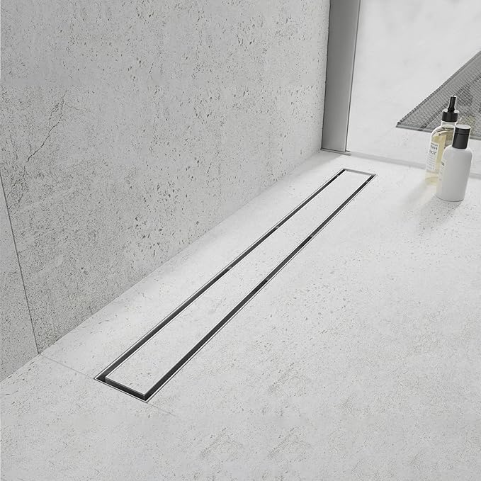 Linear Shower Drain, 48 inch Drain with Tile Insert 2-in-1 Panel, Brushed 304 Stainless Steel Shower Floor Drain, Linear Drain with Hair Strainer and Adjustable Feet