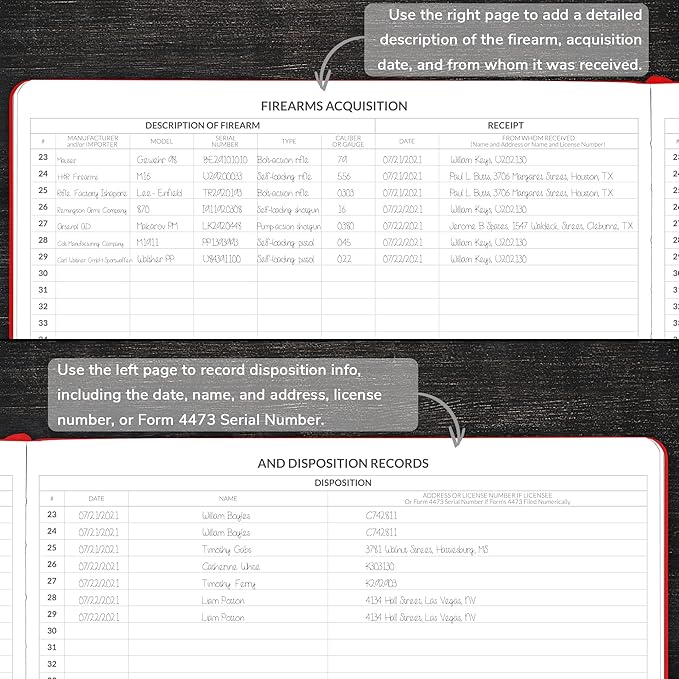 Skyline Firearms Acquisition & Disposition Record Book – Hardcover Gun Log Book for Firearm Dealers & Personal Use – Log Book for Receipt & Disposition Records, 10x7″(Red)