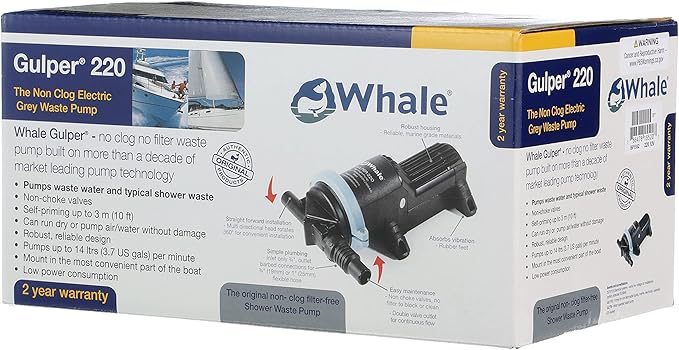Whale Gulper 220 Graywater Pump - Manages Gray Waste in Boats & RV - 3.5 GPM Flow Rate - 12V/24V