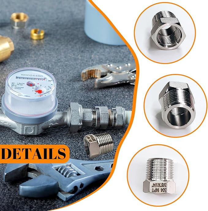 2 Pcs Stainless Steel Bushing 3/8" Male to 1/4" Female, 3/8" to 1/4" NPT Adapter Hex Stainless Steel Reducing Pipe Adapter Fitting Pipe Tube Adapter Convert