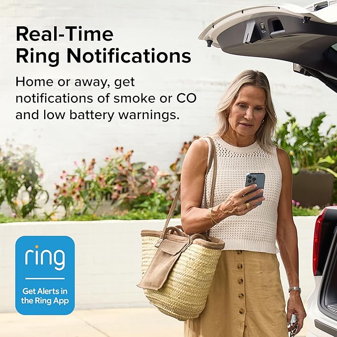 Kidde Smart Smoke and Carbon Monoxide Detector, Ring App Enabled for Real-Time Notifications, Hardwired Alarm, AA Backup Battery