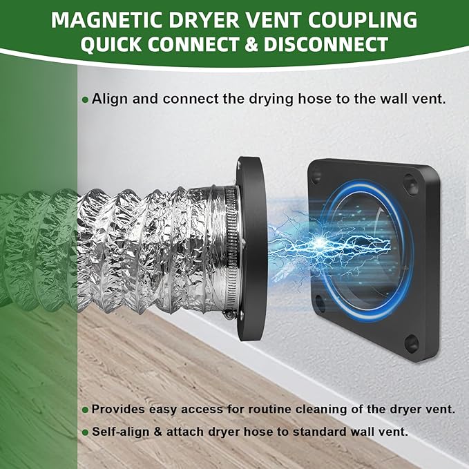 Magnetic Dryer Vent Coupling-Quick Connection and Disconnection Strong Magnet Self-Alignment Design Quick-Installation Dryer Magnetic Vent Connector Airtight Seal Dryer Vent Connector Kit (Space Gray)