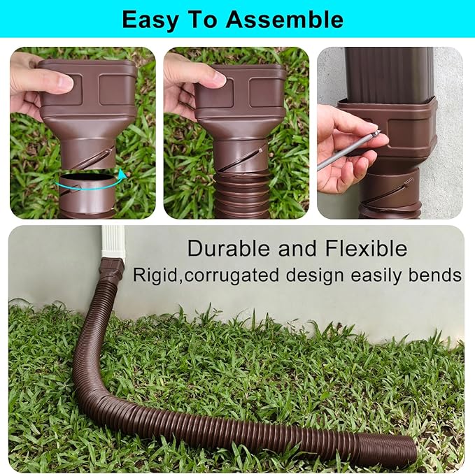 7ft Long Gutter Downspout Extensions, Outer Diameter 3" Downspout Extender for Rainwater Drainage, Flexible Drainage Pipe Suitable for 2"×3" and 3"×4" Downspout (Brown-1-Pack)