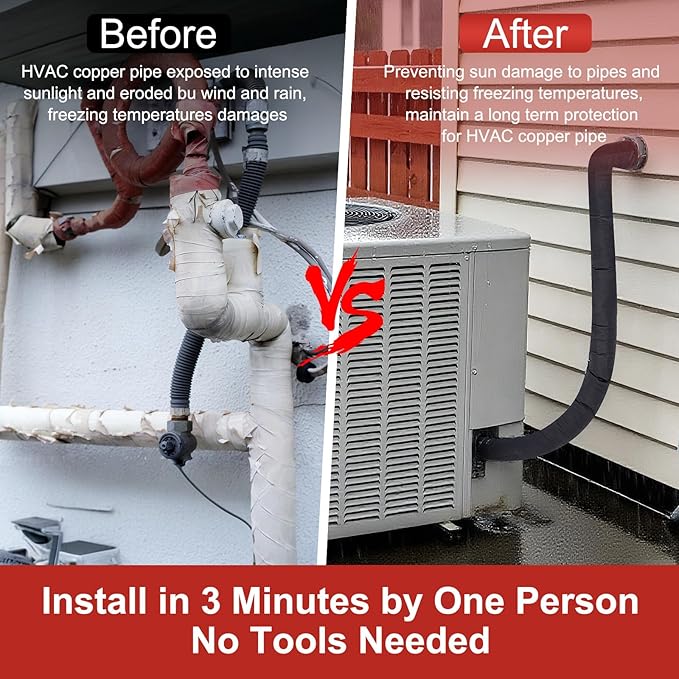 3 Layer Hvac Copper Pipe Insulation Cover Ac Line Insulation Wrap Outdoor Central Ac Line Covers For Outside 72 in x 10.2 in Oxford Protective Sleeves For Air Conditioner Condenser Mini Split