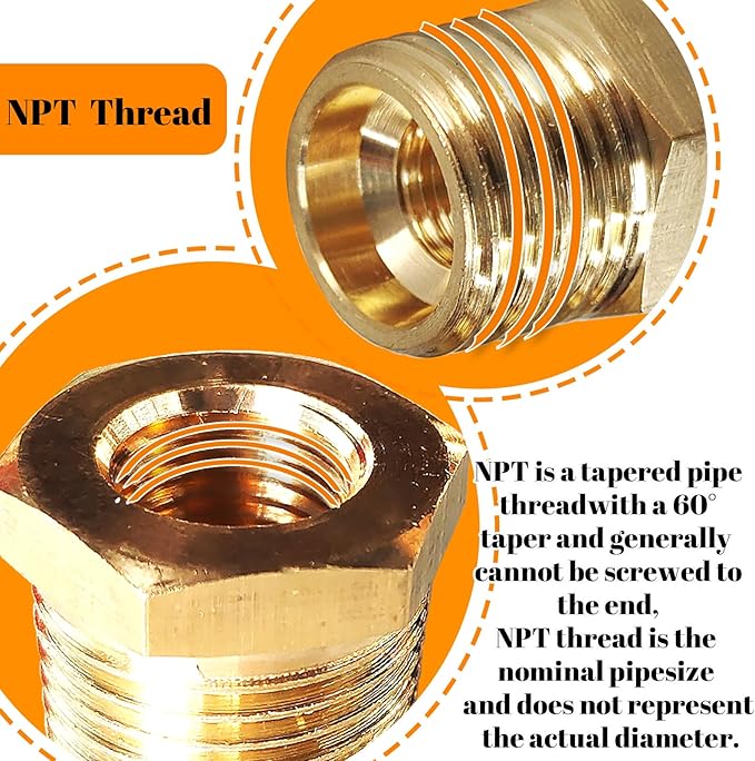 2 Pcs Brass Bushing 3/8" Male to 1/8" Female, 3/8" to 1/8" NPT Adapter Hex Brass Reducing Pipe Adapter Fitting Pipe Hose Tube Adapter Convert