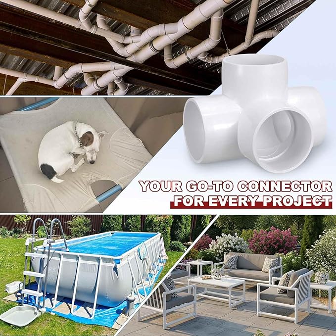 6Pcs 1 1/2" Elbow PVC Fitting, SCH40 4-Way Tee Furniture Grade PVC Pipe Fitting, DIY Corner Elbow Connector for Building Furniture, Greenhouse Frame Connection, Socket x Socket