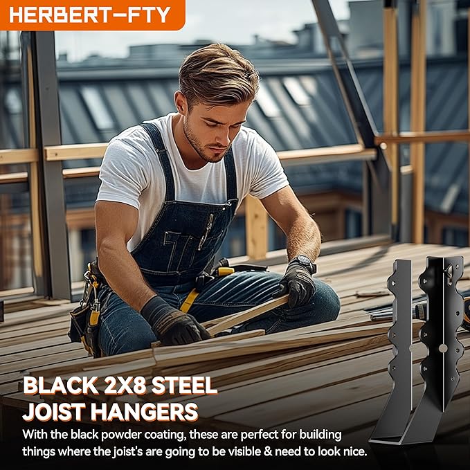 25 Pcs Black Joist Hangers 2x8, Rafter Brackets , Hurricane Straps for 2x8 Face Mount Joist Hangers 2X8 for Shed/Barn/Coop/Porch/Truss/Decks, Structurally Sound and Aesthetically Pleasing