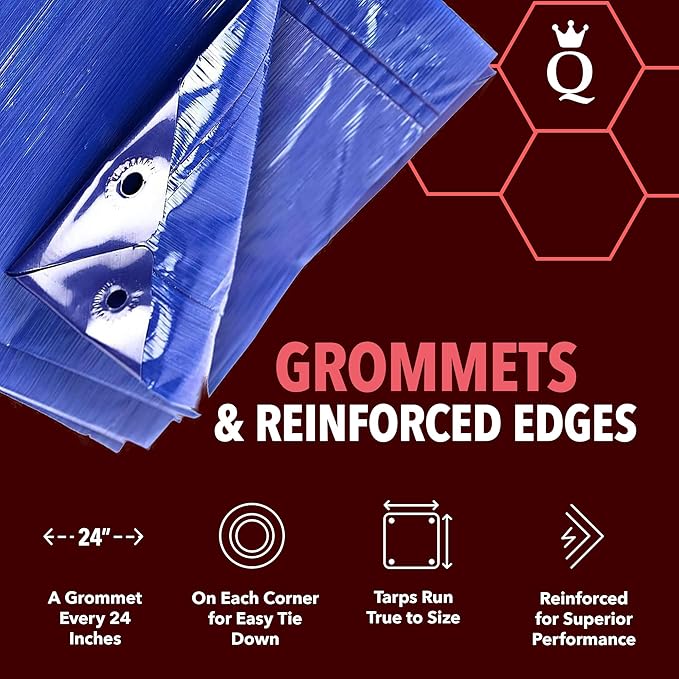 QUEEN OF TARPS | 20x25 Light Duty Tarp Waterproof, 70 GSM is 7 MIL, UV/Tear Resistant Tarp, Camping, Outdoor Furniture, Car, Tents, Painting, Firewood Protection | 20x25, Light Duty