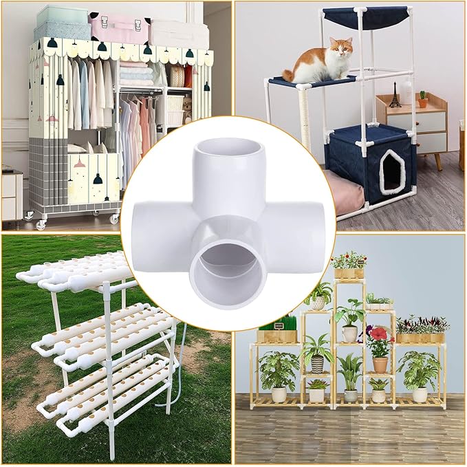 24PCS 1/2 Inch PVC Fittings Connector 4 Way - PVC Pipe Fittings Elbow Corner Side Outlet Tee Fitting - PVC Pipe Joint Corner Fitting for Furniture Greenhouse Shed Pipe Fittings Tent