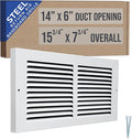 Fits 14x6 Duct Opening | Steel Baseboard Return Air Grille by Handua | Vent Cover Grill | 7/8" Margin Turnback [Depth] to Fit Baseboard | White | Outer Dimensions: 15.75"W X 7.75 "H