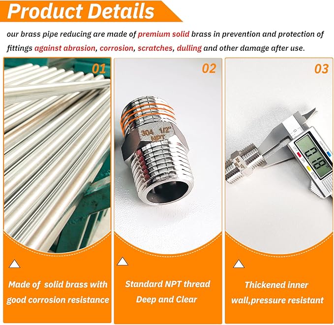 4PCS Hex Stainless Steel Nipple 1/2"NPT Male X 1/2" NPT Male Pipe Fitting 1/2 inch Stainless Steel Pipe Nipples Male Pipe Adapter Fittings Heavy Equal Nipples Connectors