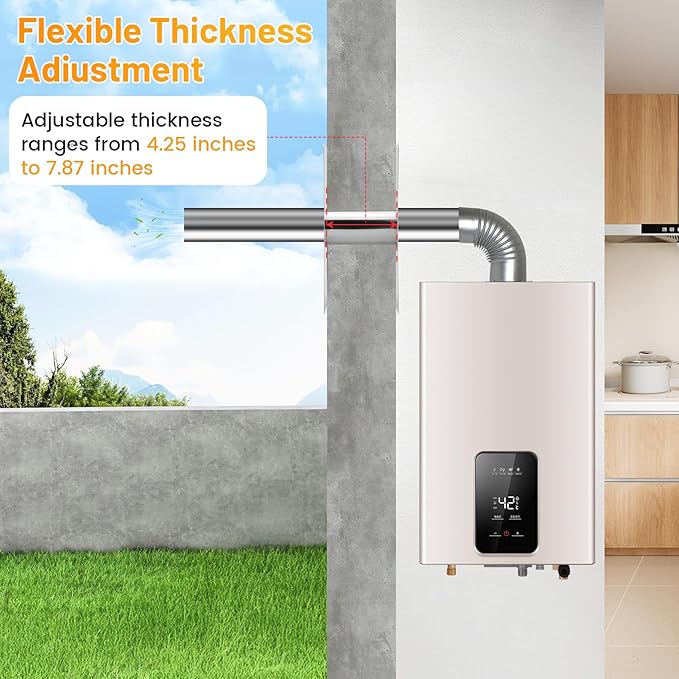 Thickening Stainless Steel Vent Wall Thimble,Suitable for Walls Ranging from 4.7 "to 7.0",for Indoor Gas Tankless Water Heater,Ideal for Home Heating and Bathroom Setups (silver, 2.36In)