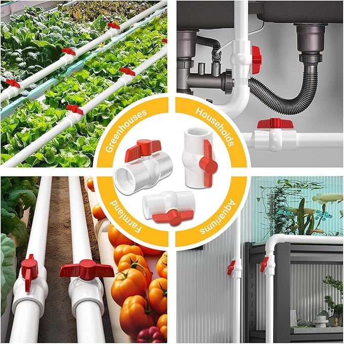 2 Pack 2'' NPT PVC Ball Valves, Red T Handle with Shut-Off Valve Socket, SCH40 Water Pipe Valve Threaded (NPT) for Water Project, Swimming Pool,Sewage Pump, Outdoor Plumbing & Irrigation System