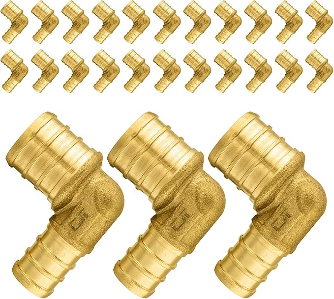 25-Pack PEX Fittings Niikappu 1/2"x3/4" Pex Elbow, Brass Crimp Pipe Fittings for PEX Pipes, ASTM F1807